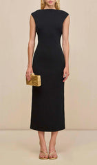 Ida Black Backless Midi Dress with Gold Embellishments