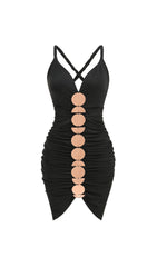 Brylie Black V-Neck Ruched Midi Dress