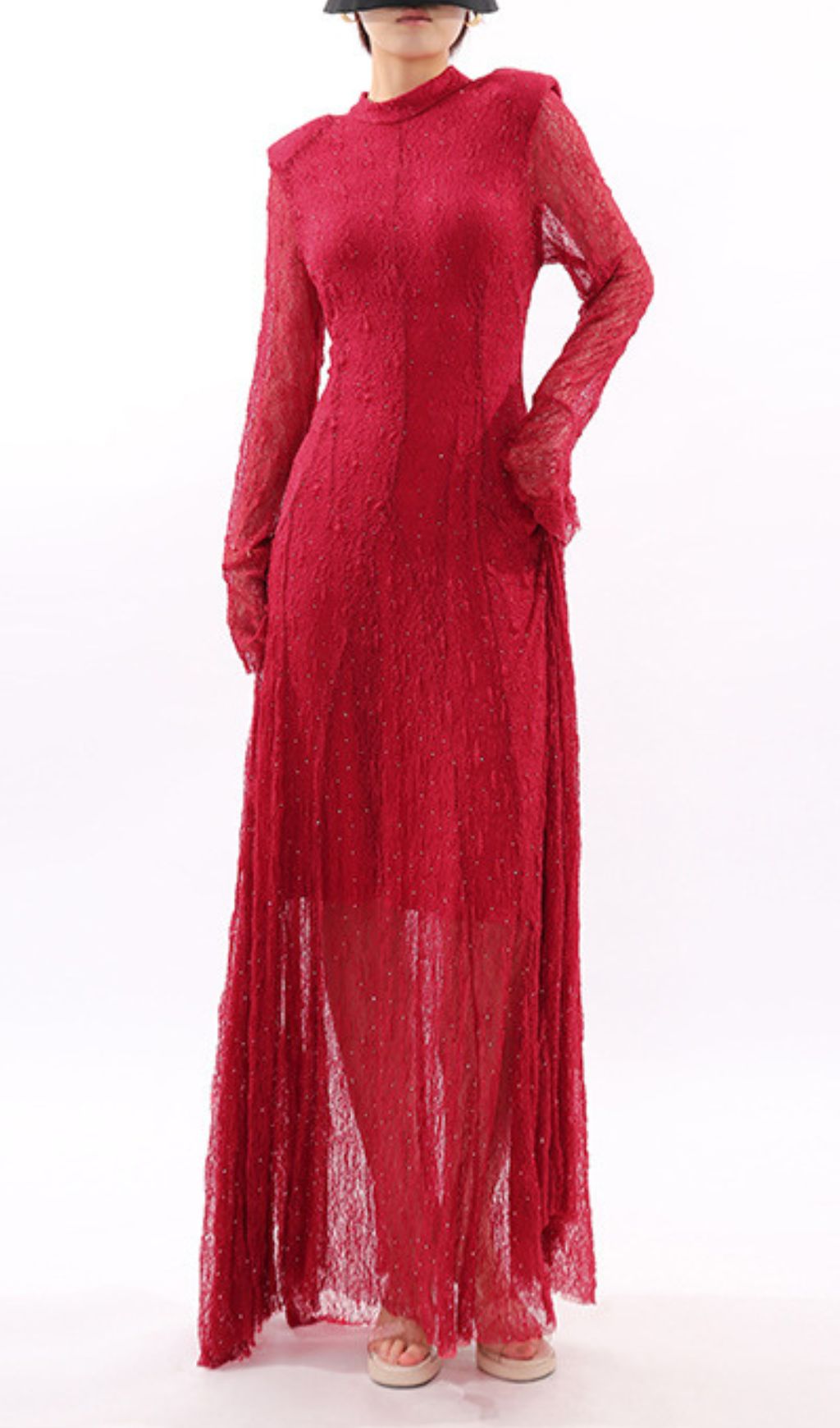 Stunning Ruby Red Sparkle Lace Maxi Dress