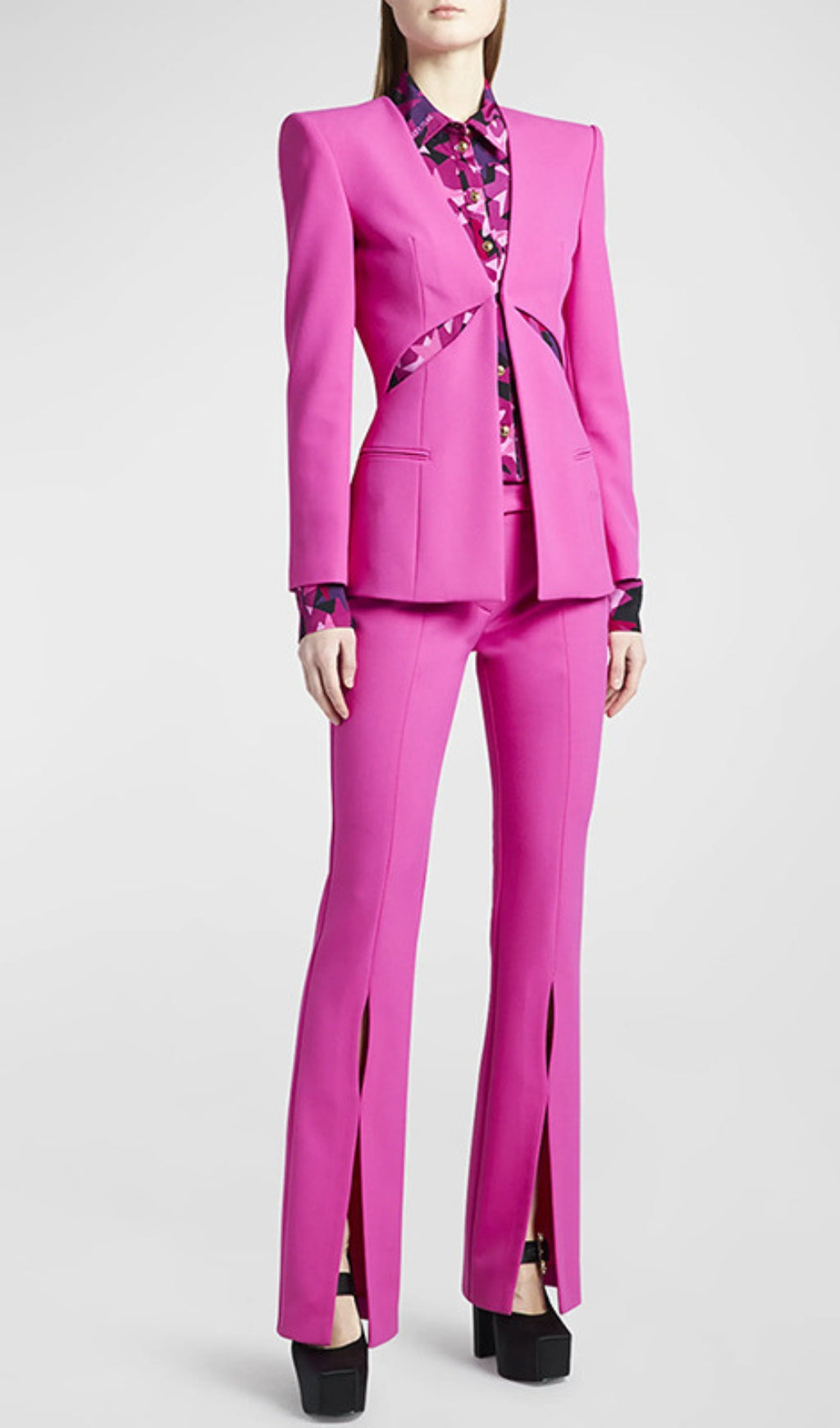 Fuchsia Cut-Out Blazer & Slit Trousers Power Suit for Women