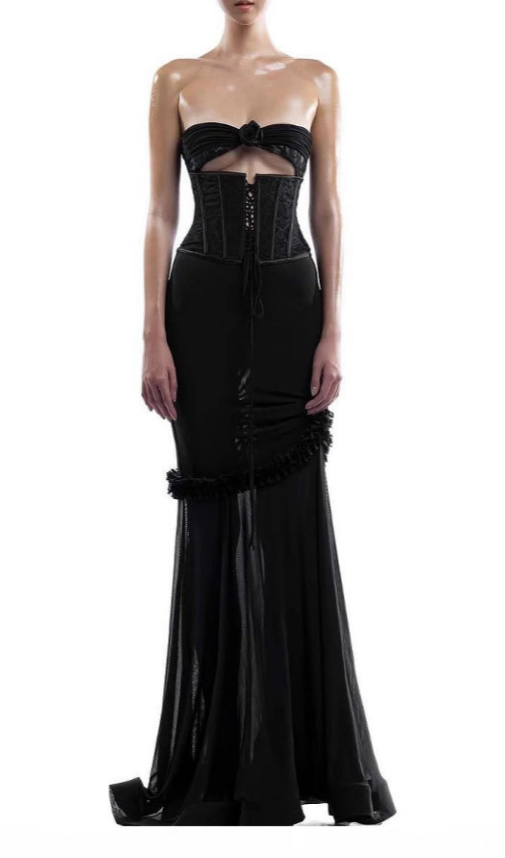 Evren Black Strapless Corset Maxi Dress
