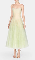 Estevan Chic Mint Green Strapless Lace Midi Dress