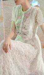 Carolie Delicate Floral Embroidered Lace Midi Dress