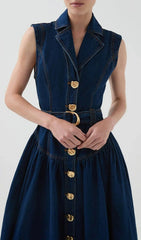 Ione Sleeveless Button-Front Denim Midi Dress