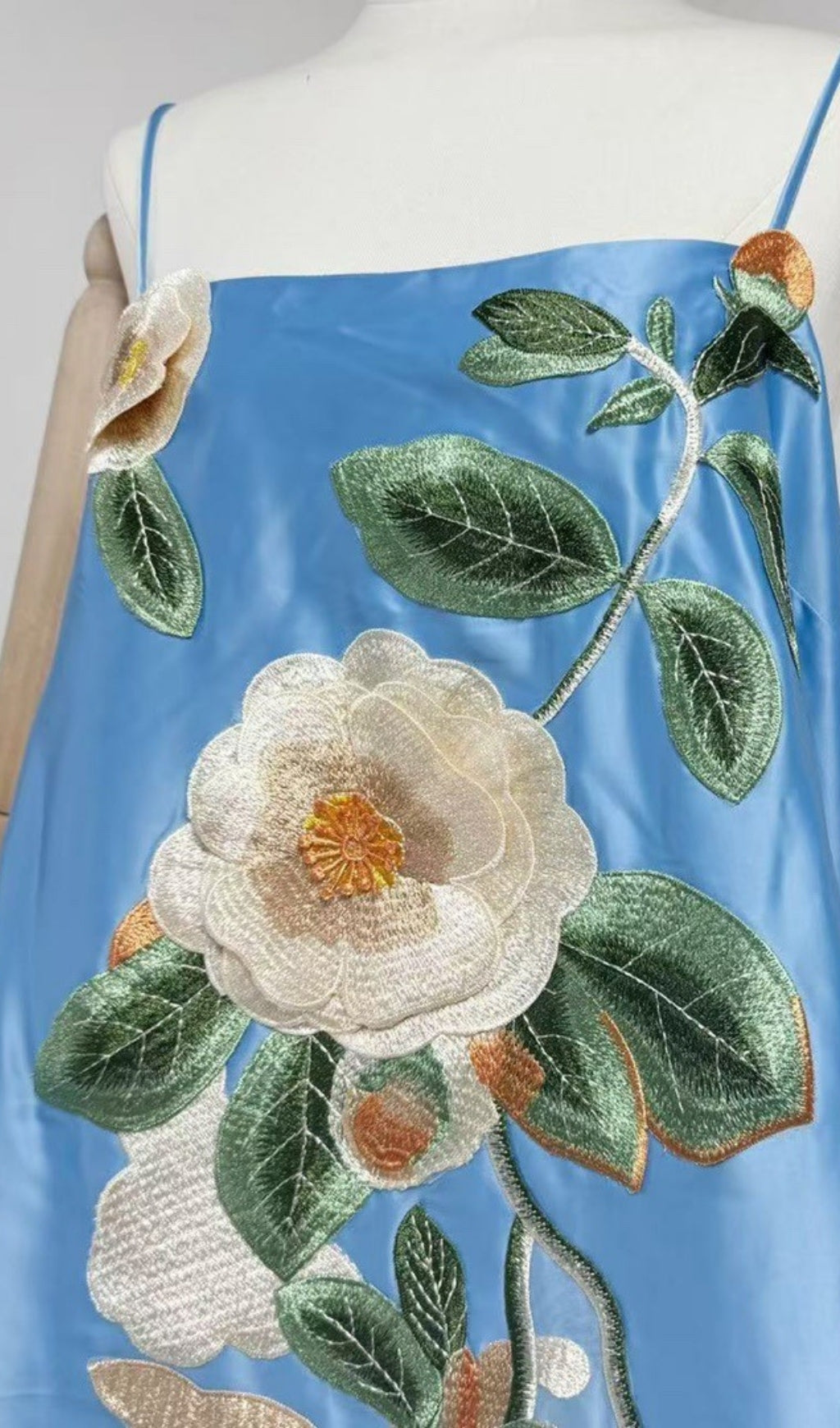 Fina Luxe Sky Blue Floral Embroidered Mini Dress