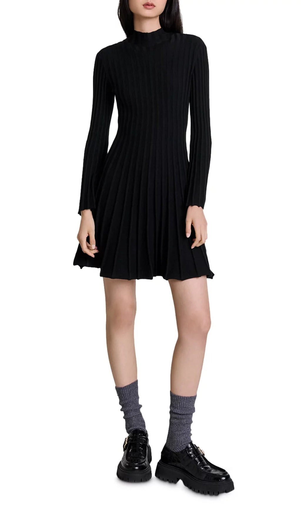 Raffie Ribbed Knit Flared Mini Dress