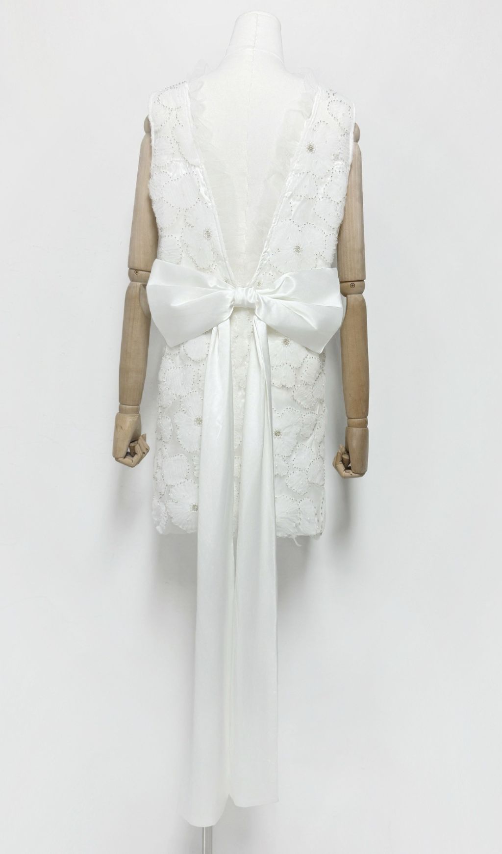 Gaby Enchanting Floral Beaded Mini Dress with Illusion Train