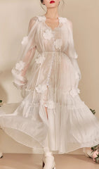 Fayre Ethereal White 3D Floral Midi Dress