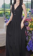 Haven Effortless Chic Black Sleeveless Knit Maxi Dress for Women