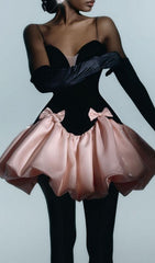 Chic Black & Pink Bow Mini Dress
