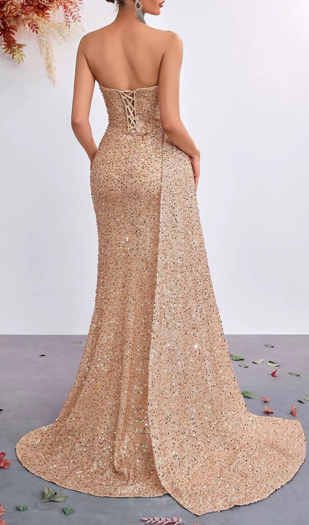 Kailey Champagne Sequin Strapless Maxi Dress
