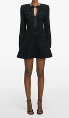 Dazzling Black Sequin Knit Mini Dress with Chic Bow Cut-Out