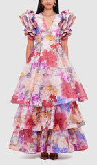 Élodie Vibrant Floral Ruffle Tiered Gown