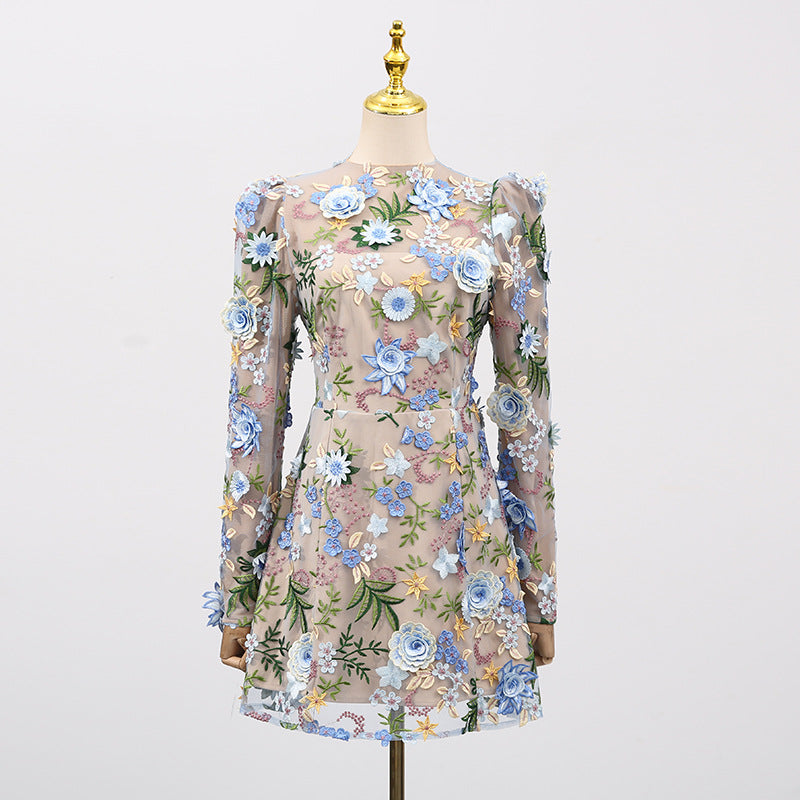 Emrys "In Bloom" Floral Embroidered Puff Sleeve Mini Dress