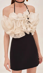 Jameela Black Halter Ruffle Mini Dress