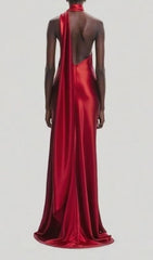 Carmelo Red Rose Halter Maxi Gown