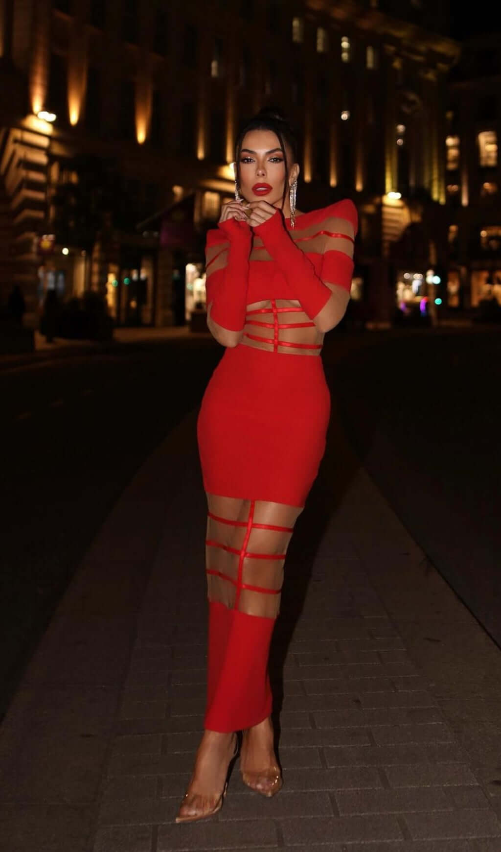 Siren White Mesh Illusion Long Sleeve Bodycon Midi Dress
