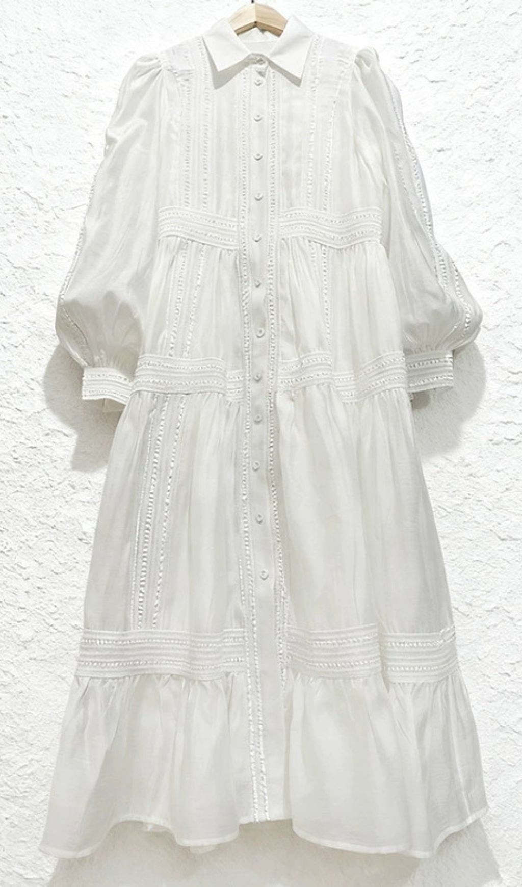 Izumi Sky Blue Lace Tiered Midi Shirtdress