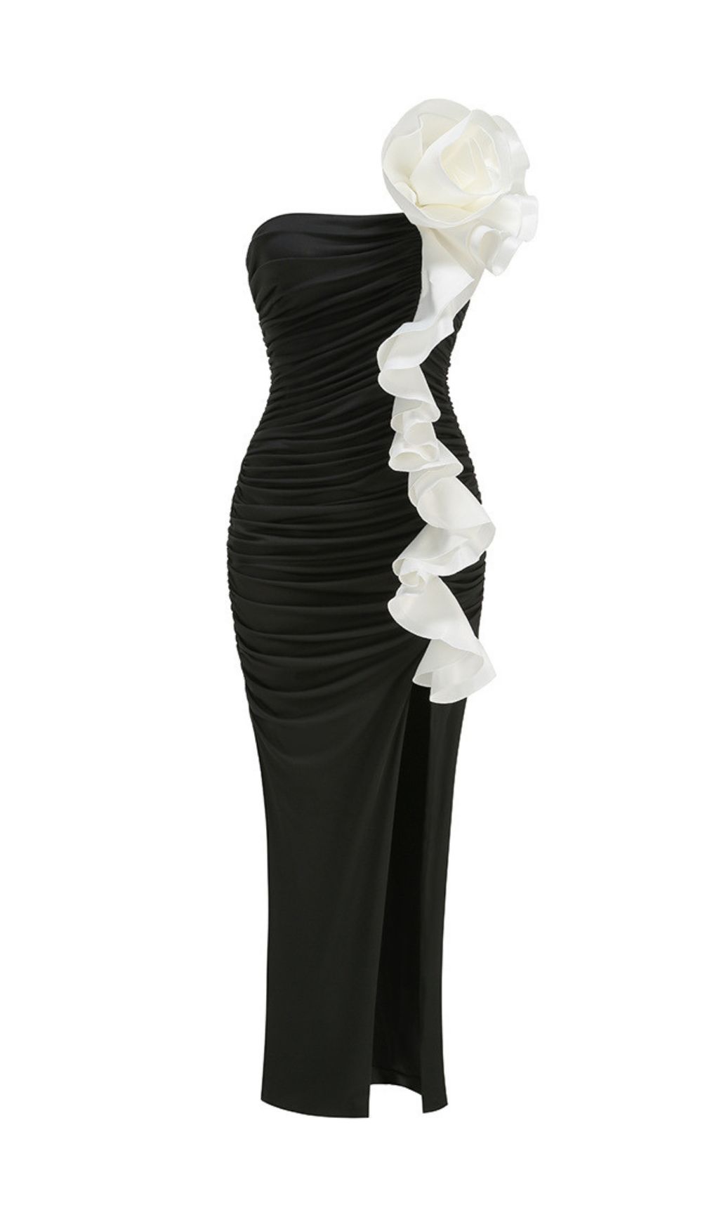 Jessie Black Strapless Floral Ruffle Maxi Gown