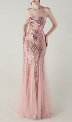 Ikuye Rose Gold Sequin Strapless Mermaid Gown