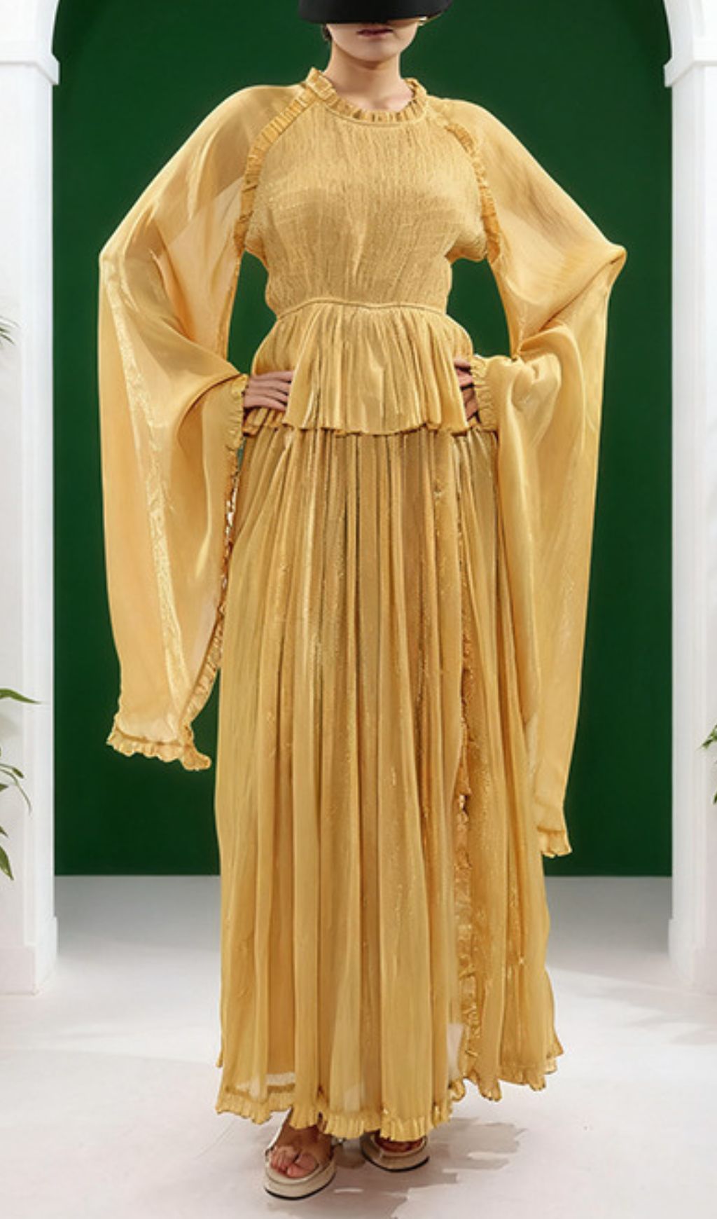 Holle Golden Pleated Maxi Dress for Women