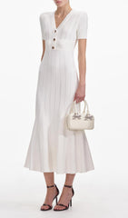 Elegant Button-Front Pointelle Knit Midi Dress