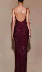 Itziar Dazzling Red Diamante Ruched Maxi Gown