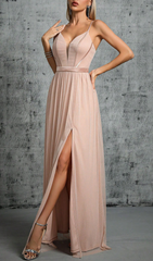 Genoa Shimmer Blush V-Neck Maxi Dress with Slit