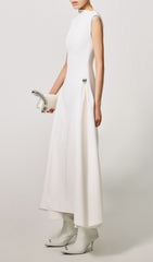 Elegant White High-Neck A-Line Maxi Dress with Side Detail