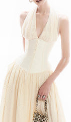 Davi Apricot Halter Corset Maxi Dress