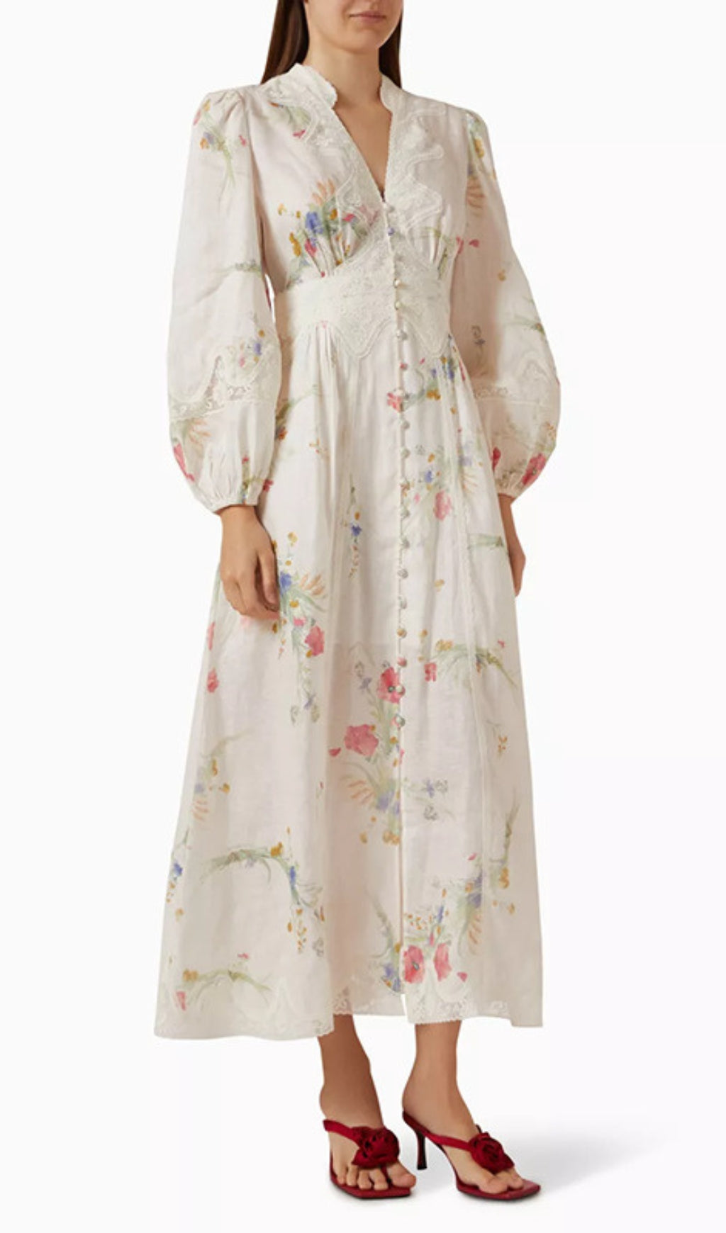 Edyta Whimsical Floral & Lace Midi Dress