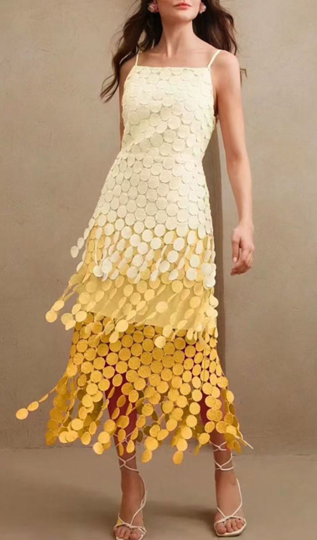 Vibrant Ham Ombre Yellow Layered Circle Midi Dress