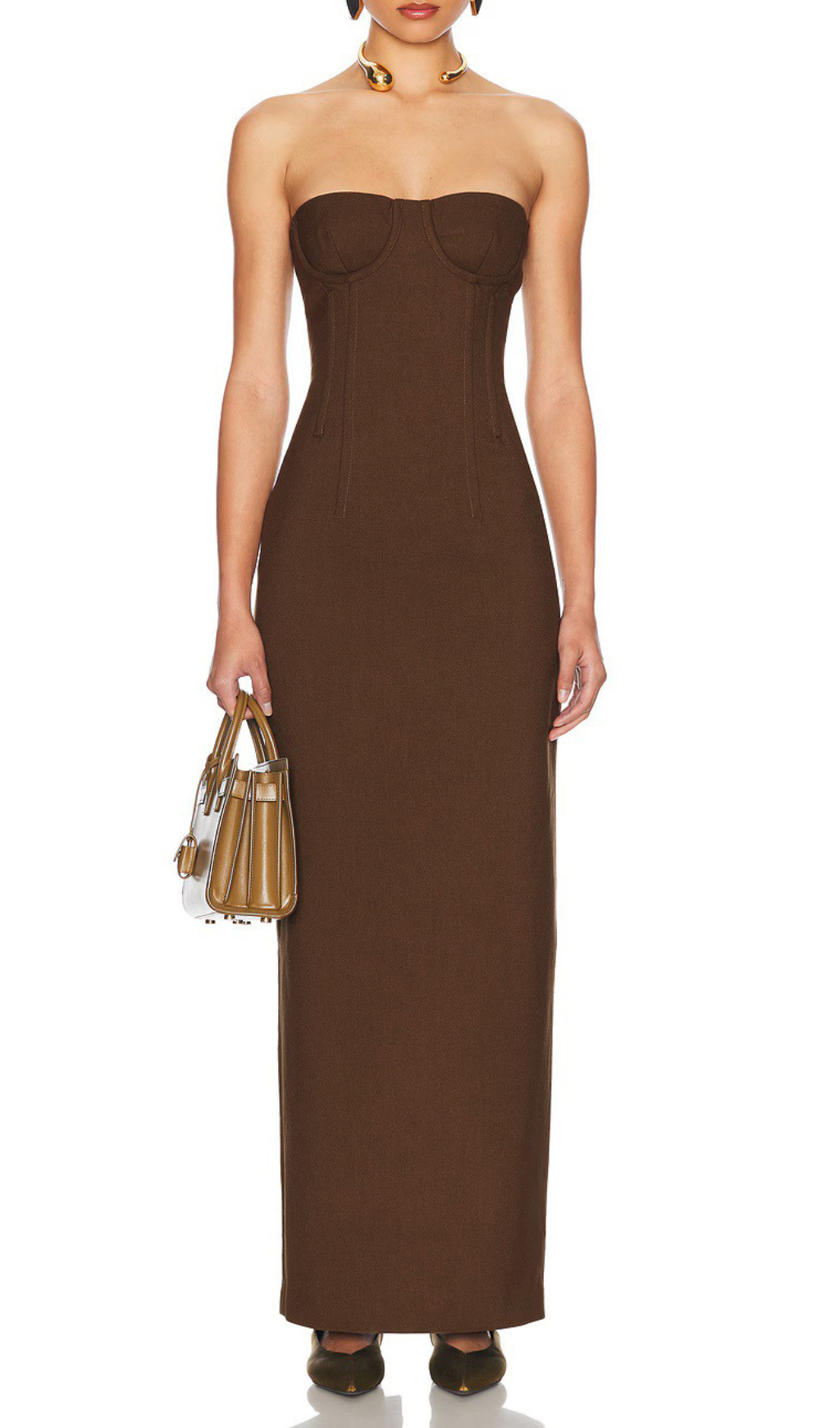Holland Brown Sculpting Strapless Maxi Dress