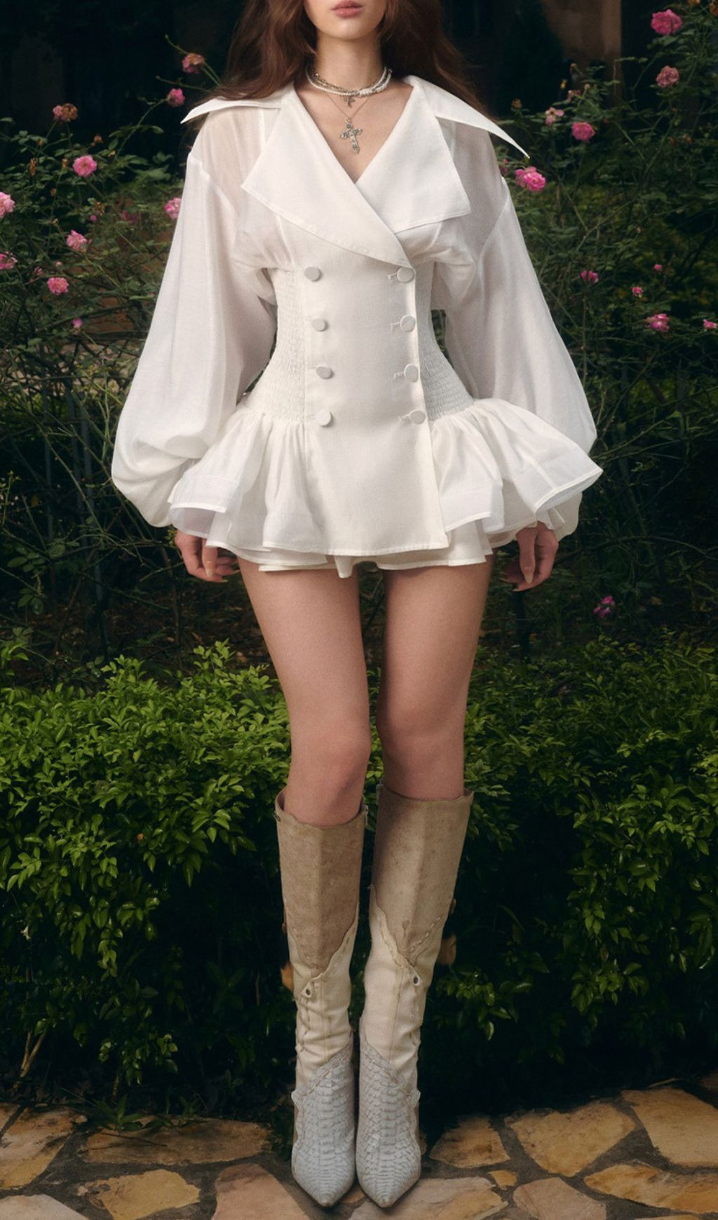 Igon White Puff Sleeve Mini Dress