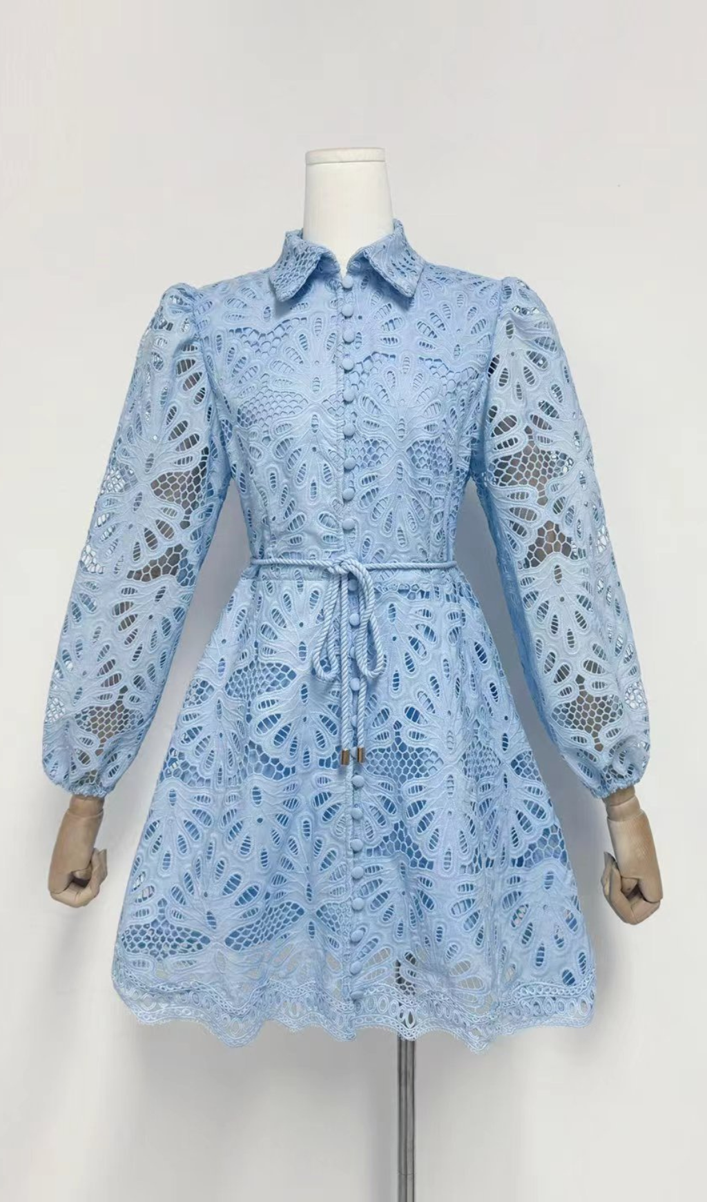 Gazit Light Blue Eyelet Embroidered Mini Dress