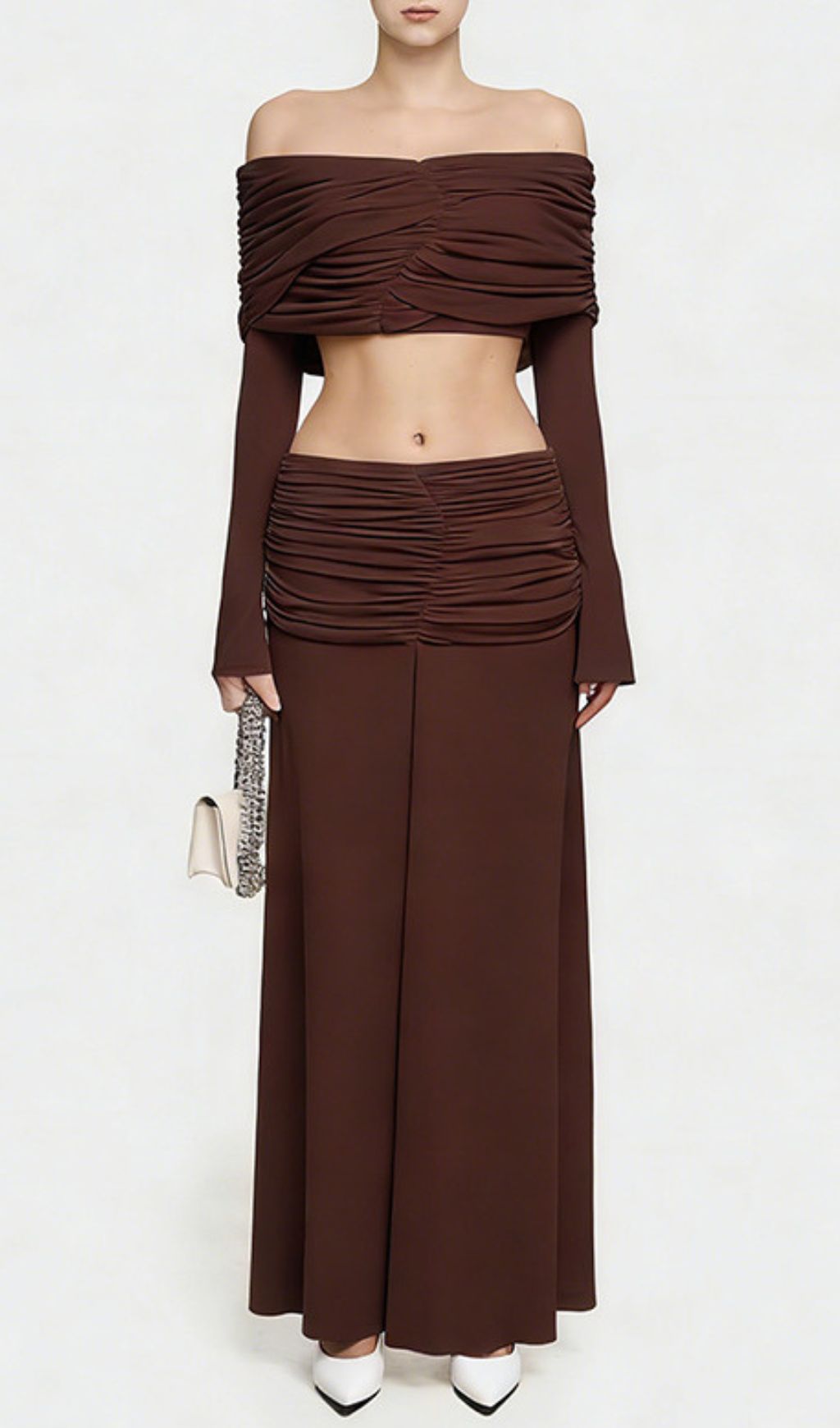 Jamuna Elegant Ruched Two-Piece Maxi Skirt Set