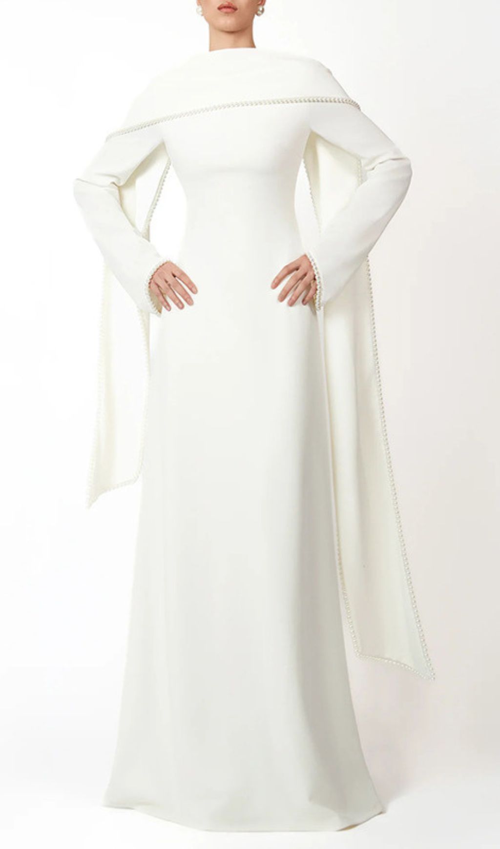Hidi Shawl Pearl-Trimmed Maxi Dress