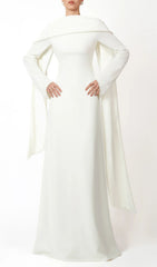 Hidi Shawl Pearl-Trimmed Maxi Dress