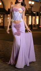 Josephine Chic Purple Floral One-Shoulder Corset Maxi Dress