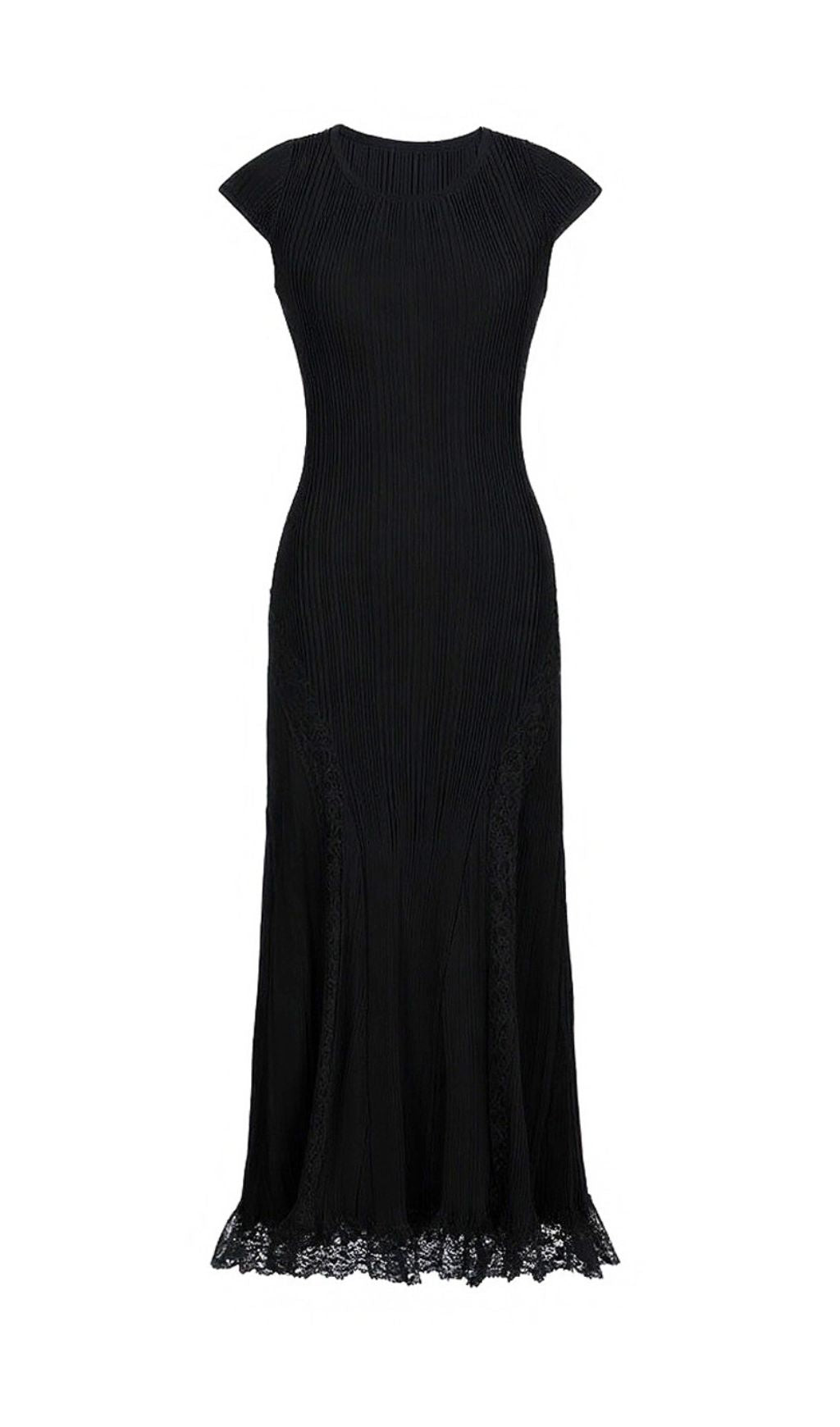 Farrah Ribbed Knit & Lace Midi Dress
