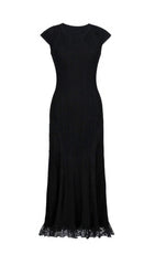 Farrah Ribbed Knit & Lace Midi Dress
