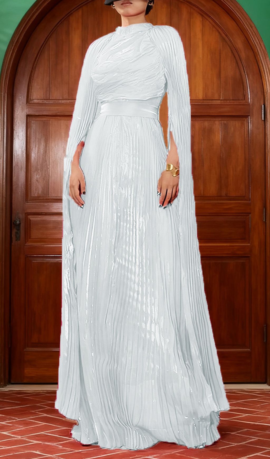 Hodaya Vibrant Pink Pleated Long Sleeve Maxi Dress