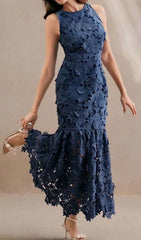Geraldo Navy Blue 3D Floral Appliqu Maxi Dress
