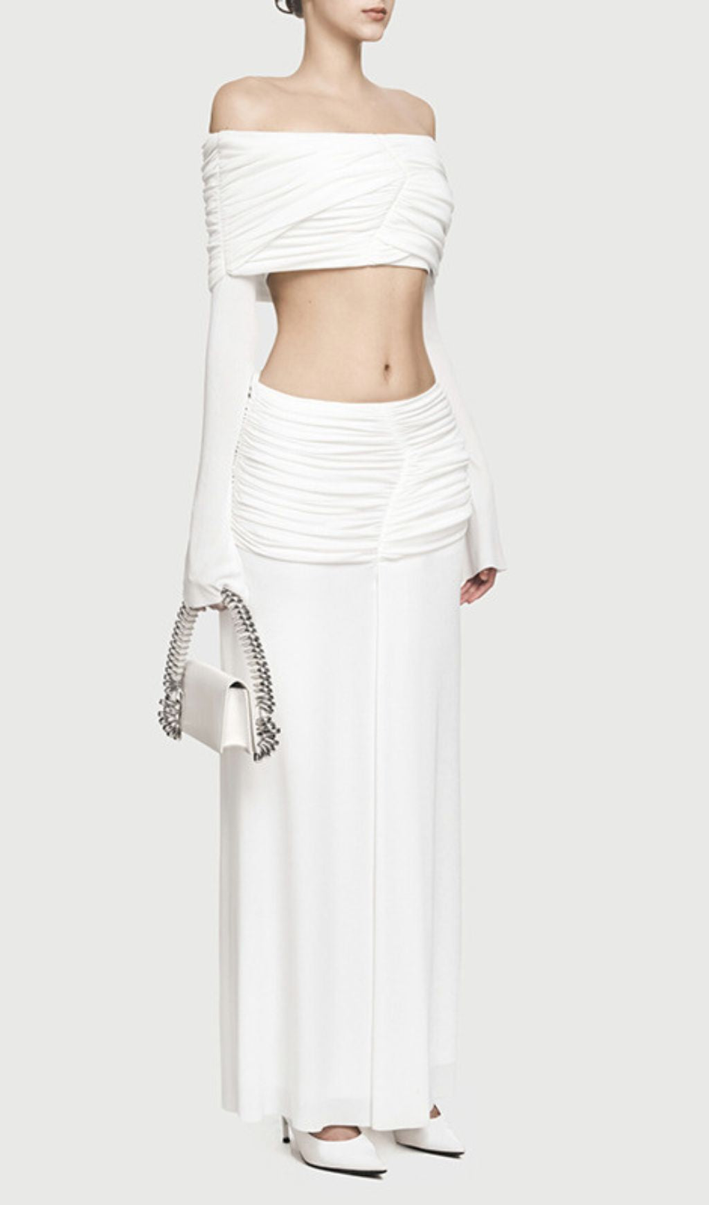 Jamuna Elegant Ruched Two-Piece Maxi Skirt Set