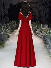 Vestido de fiesta largo sencillo de corte A en color rojo vino 
