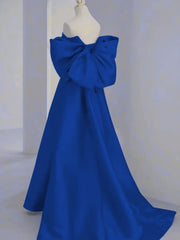 A-line Royal Blue Satin Sweetheart Off Shoulder Party Dress