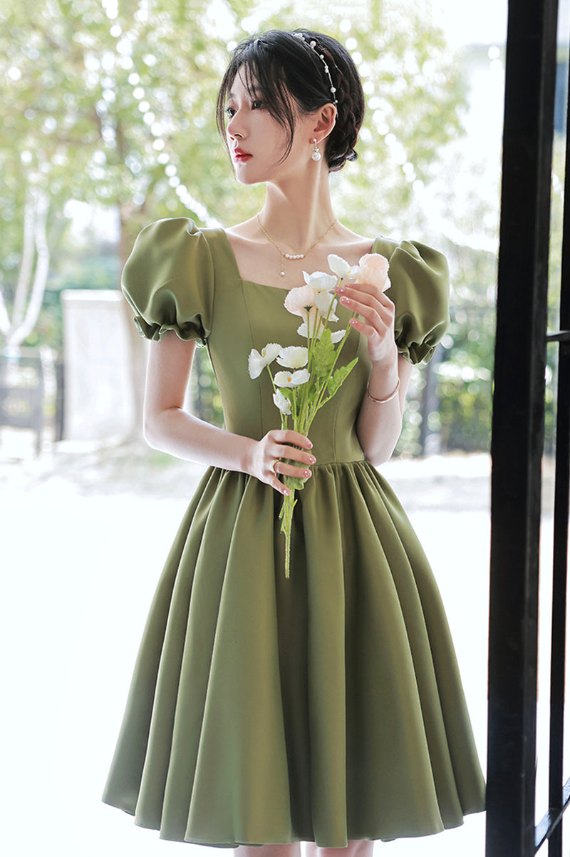 Lovely Green Short Sleeves Party Dress