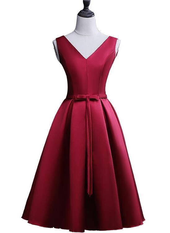 Beautiful Dark Red Satin Short Homecoming Dress