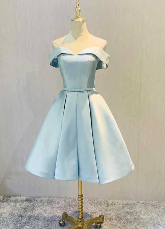 Beautiful Blue Satin Cute Short Homecoming Dress
