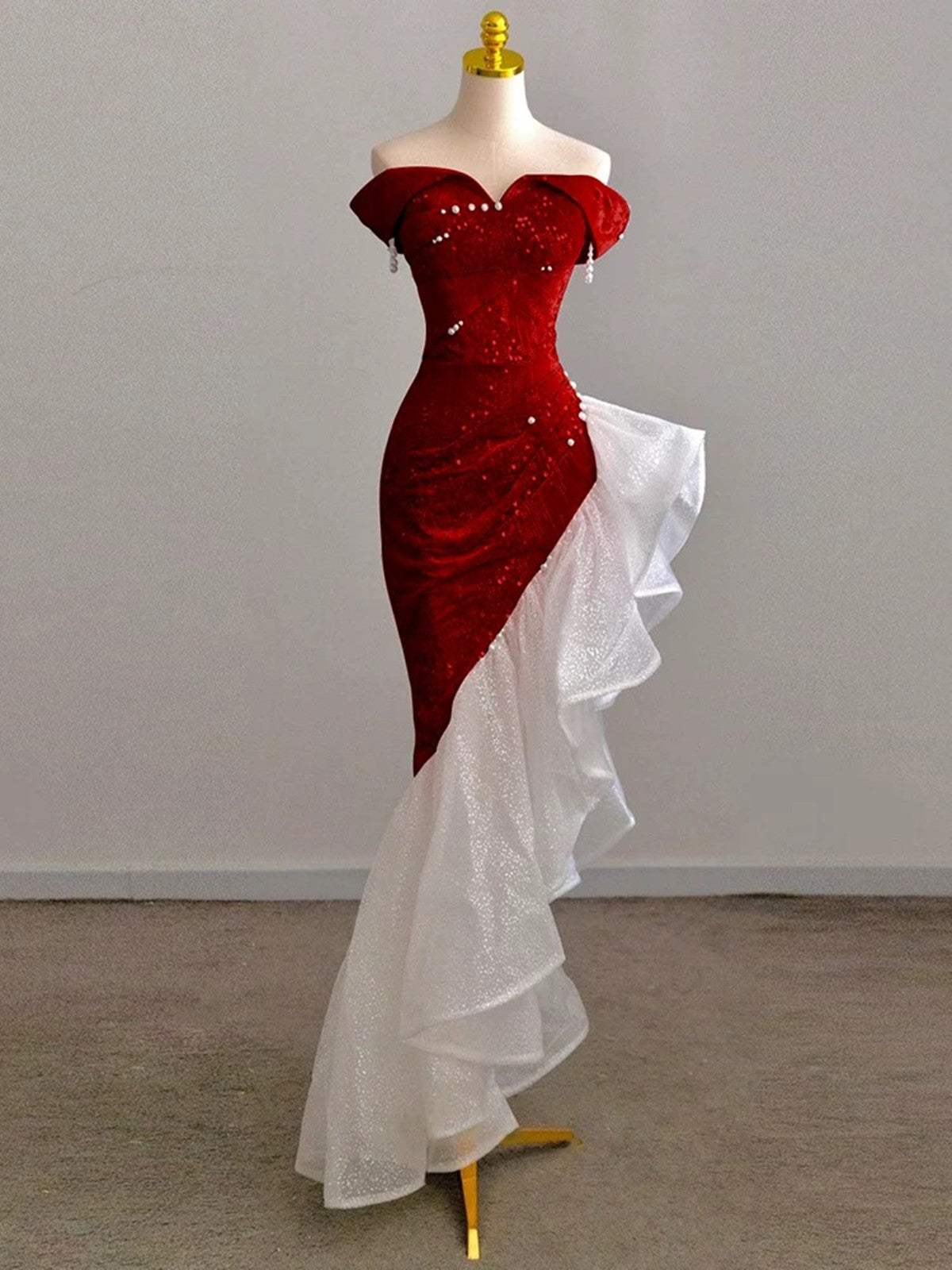 Lovely Wine Red High Low Mermaid Party Dress